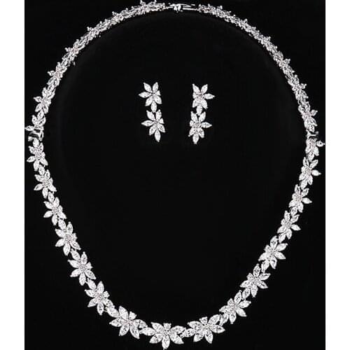 HIBRIDE High Quality Flower Shape Necklace&Pendant AAA Cubic Zirconia Rhodium Color Women Bridal Jewelry Sets N-163