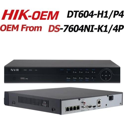 Hikvision OEM NVR DT604-H1/P4=DS-7604NI-K1/4P 4CH POE 8MP 4K Record for POE Camera Security Network Video Recorder