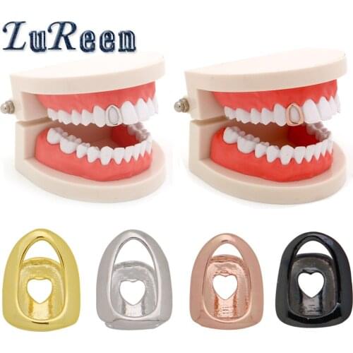 LuReen Gold Single Grills Hollow Open FaceTop Teeth Grills Dental Tooth Caps Halloween Party Gifts Jewelry LD0098