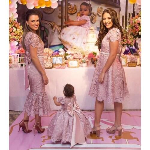 Mother Daughter Dresses Blush Pink Girls First Communication Dresses Christening Pink Dresses Custom