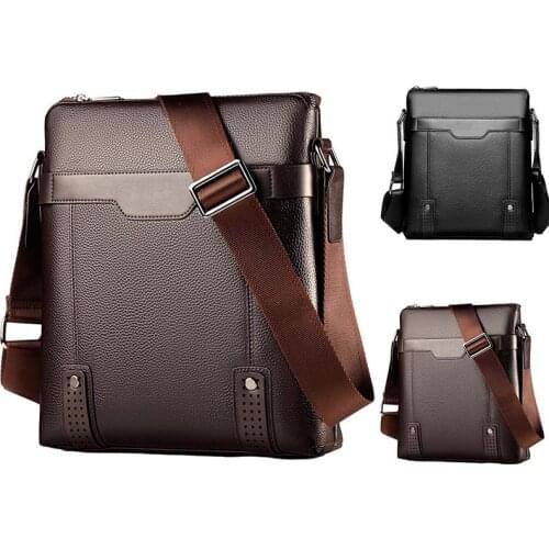 Casual Solid Color Leather Business Briefcase Crossbody Shoulder Bag