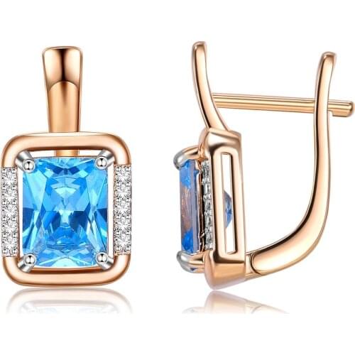 ROLILASON Trendy Blue Crystal Inlaid Rhinestone Flower Golden Hoop Earrings For Women Wedding Party Jewelry JE1222