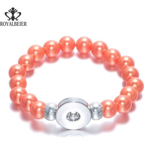 RoyalBeier Multi Color Simulated Pearl 18mm snap button charm Beaded bracelet Snap Bracelet 20mm