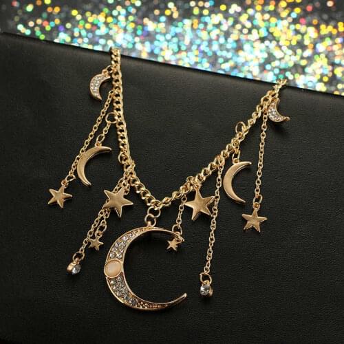 Chic Star Crystal Necklace Moon Choker Pendant Jewelry Womens Multilayer Chain