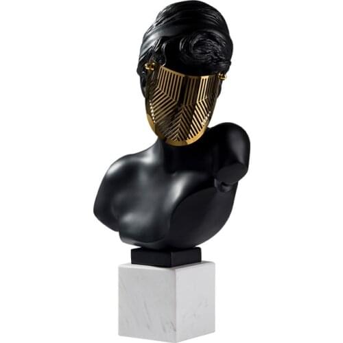 Modern Simple Masked Portrait Sculpture Art Decoration Soft Decorations Resin Figure Marble Base Hall Furnishings