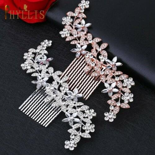 A75 Rose Gold Silver Wedding Hair Comb Alloy Leaf Headpiece Bridal Headwear Crystal Hair Clips Rhinestone Headwear Bridal Tiara