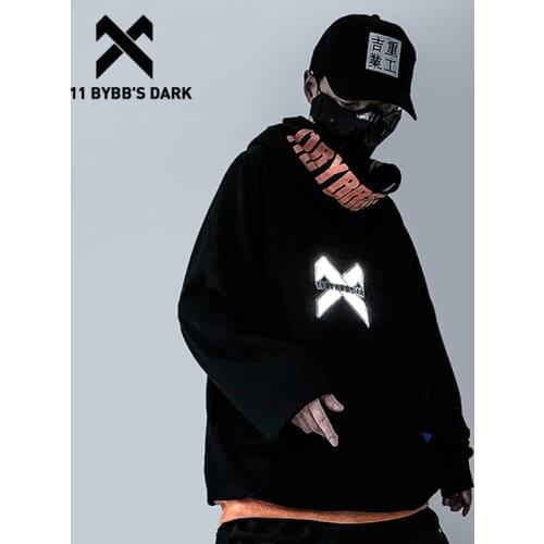 11 BYBBS DARK Hip Hop Streetwear Hoodie Sweatshirt Mens Reflective Embroidery Harajuku Hoodie Tactical Function Hooded Pullover