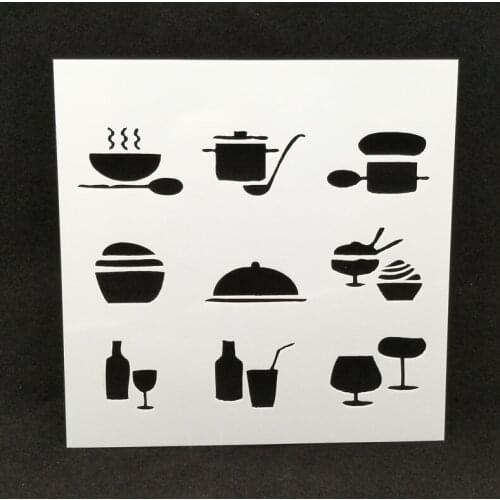 13*13 Kitchenware Layering Stencils for Diy scrapbook/photo album Decorative Embossing coloring,painting stencil,home decor