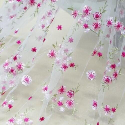 1 Yard Pink White Floral Overlay Embroidery Tulle Lace Fabric for DIY Sewing Boho Beach Gown Prom Party Spring Dress Flower Girl