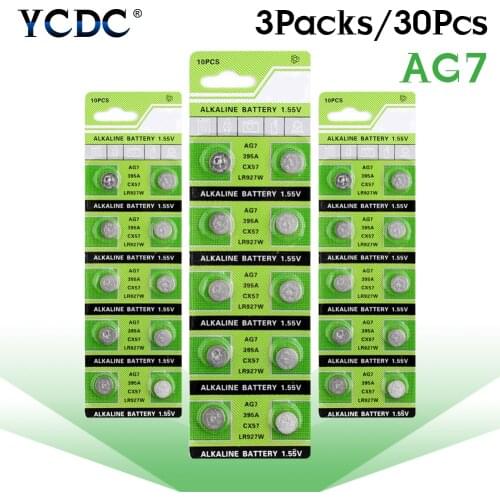 YCDC 30Pcs AG7 399 395A 613 SR927W CX57 Alkaline Coin Cell Battery For Watch 1.55V L927 395 SR57 195 Button Batteries Single Use