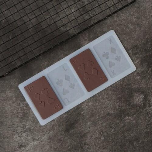 Funny Poker Shape Chocolate Stencil Mold Cake Decoration Tools Poker Card Transfer Sheet Silicone Chablon