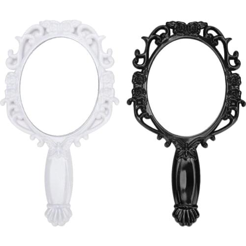 Vintage Style Oval Antique Design Mirror Handheld Makeup Mirrors with Handle Butterfly Engraved - 18.5 x 10.5 cm