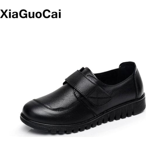 Autumn Winter Women Casual Shoes Genuine Leather Female Loafers Plush Buckle Strap Old Ladies Footwear Woman Flats Lightweight