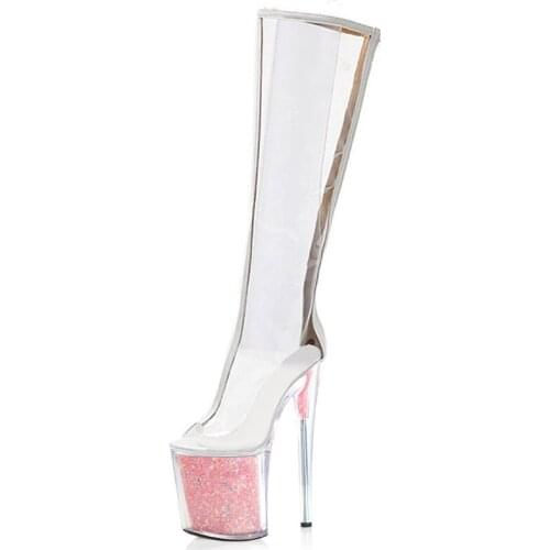 20CM New Sexy Fetish Platform Clear Elegant Ankle Matur Show Party Concise Women Boots High Stripper Heel Punk Pole Dance Shoes