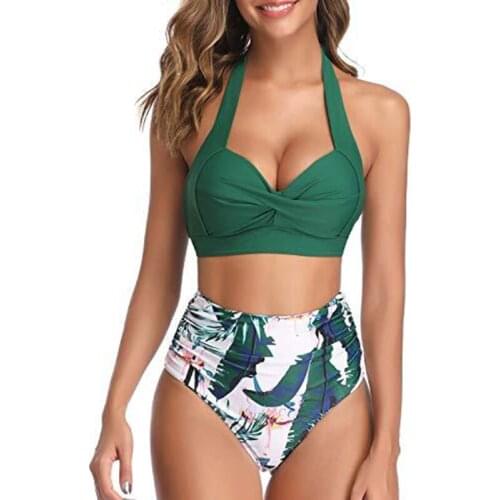 Women Sexy Backless Swimsuit Push-Up Print Bikini Set Halter Swimsuits High Waist Bathing Suits Summer Beachwear 2021