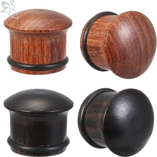 ZS 2 Pcs/lot Wood Mushroom Shape Ear Plug&Tunnel Ear Guages Piercings Red-Brown Black Ear Stretchers Expanders Piercing Jewelry