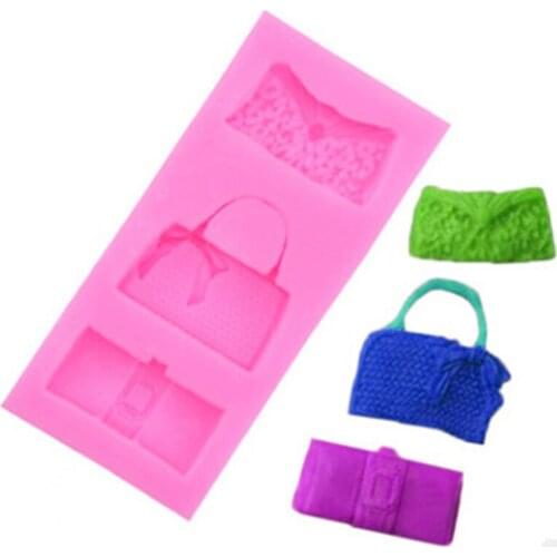 Girl Handbag Silicone Mold Chocolate Cake Fondant Soap Mould Cake Jelly Candy Decorating Tools Kitchen Gadgets 3 Holes