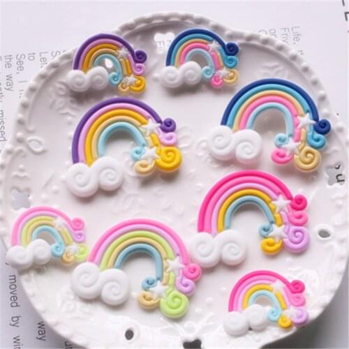 10Pcs Kawaii Rainbow Silicone Rubber Flatback Cabochon DIY Hair Bows Centers Jewelry Making Accessories Phone Decoration Crafts