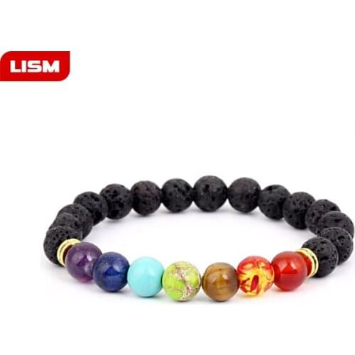 2 Color New Style Chakra Bracelet Men Black Lava Healing Balance Beads Reiki Buddha Prayer Natural Stone Yoga Bracelet For Women
