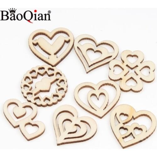 20pcs Wooden Heart Pattern Scrapbooking Painting Collection Wood Craft Handmade DIY Accessory Home Decoration 29mm
