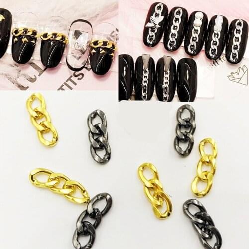 20pcs/Jar 3D Metal Chain Nail Art Charm Black/Gold/Silver Metal Chain Punk 3 Sections Chain Twisted Ring Alloy DIY Nail Chain JS