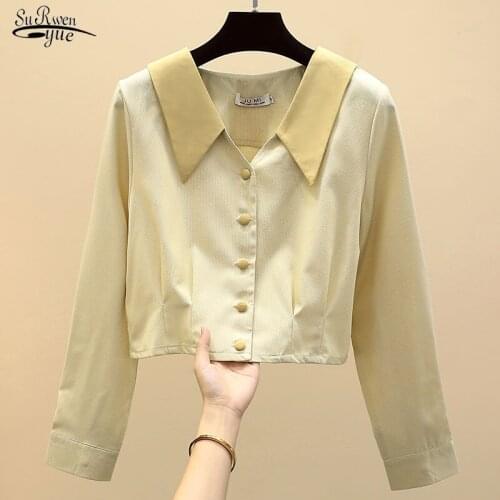 2020 Autumn Fashion Korean Doll Collar All-match Long Sleeve Shirt Women Shirts Temperament Ladies Tops Polyester Clothes 11060