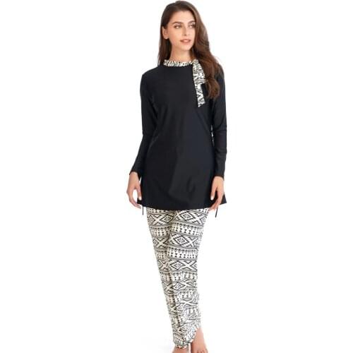 2020 Plus Size Female Muslim Swimsuit Beach Bathin Burkinis Islamic Stripe Printing Modest Full Cover Muslim Swimwear