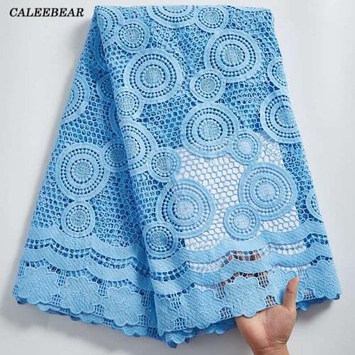 2021 Sky Blue Water Soluble African Guipure Cord Lace Fabric With Stones And Holes Embroidery Nigerian Cord Lace For Dress S2314