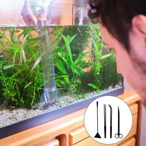 Behogar 4PCS Aquarium Tank Landscaping Aquatic Plant Trimming Cleaning Scissor Tweezers Tools with Tweezers Scissors Spatula Bag