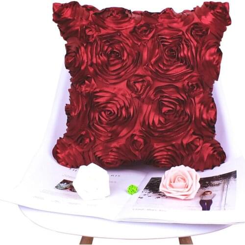 42x42cm 3D Decorative Romantic Stereo Chiffon Rose Flower Pillow Cover Solid Square Pillowcase For Sofa Bedroom Car