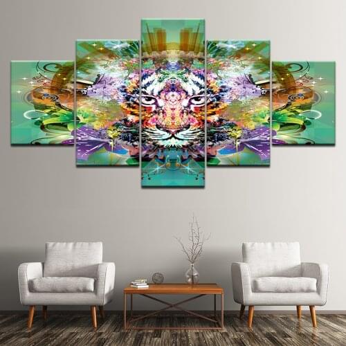 Abstract Multicolor tiger green background 5 Piece Wallpapers Art Canvas Print modern Poster Modular art painting for Home Decor