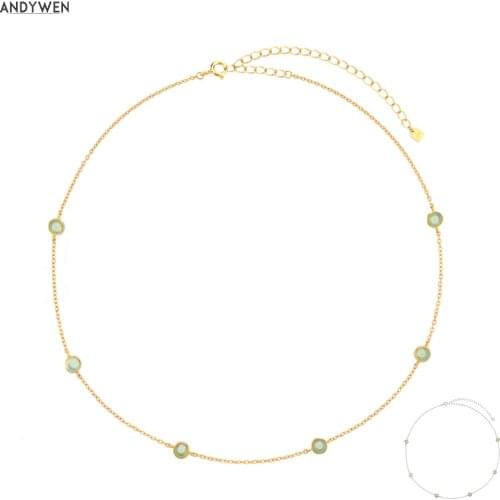 ANDYWEN 925 Sterling Silver Gold Transparent Turquoise Charms 4mm Zircon Chains Choker Necklace 2020 Rock Punk Fine Jewelry