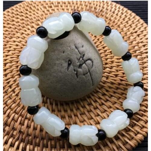 White Men Jade Bracelet Round Beads Jadite Fine Bead Bangle for Women Charm Jewelry Strand Bracelets Fashion Accessories