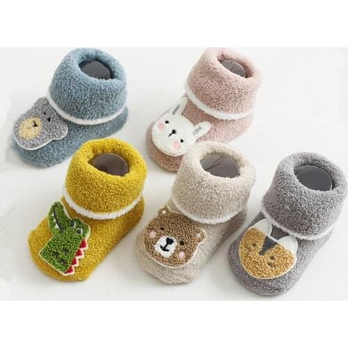 Baby Silicone Coral Fleece Newborn Non-Slip Soft Toddler Socks Cute Cartoons Floor Infant Elastic Socks for 0-3years Child Kids