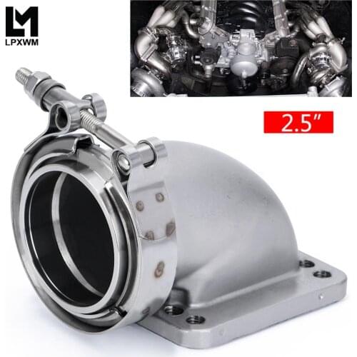 LPXWM-2.5\" Vband 90 Degree Cast Turbo Elbow Adapter Flange 304 Stainless Steel + Clamp For T3T4 Turbocharger LPXWM-TEA25+TPJ25