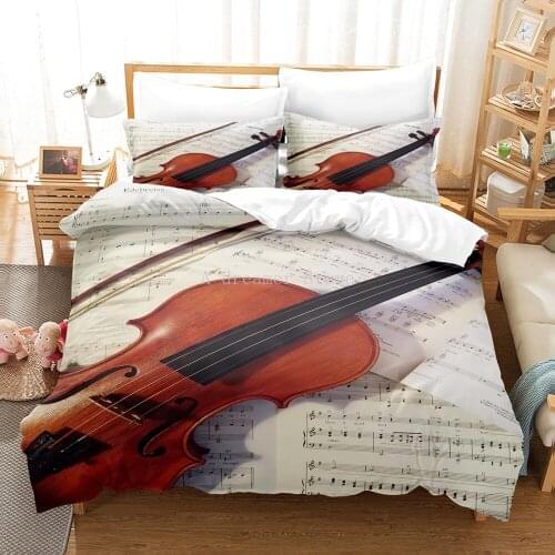 2/3pcs Bedding Set 3D Violin Music Bed Sets Musical Note Duvet Cover Single King Queen Size Quilt Cover High Quality Bedspread