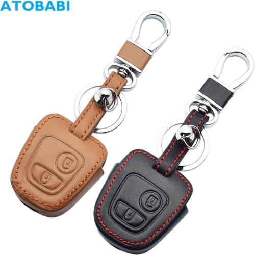 Leather Car Key Case Remote Control Protector Cover For Citroen Peugeot 106 206 306 405 406 308 408 506 107 207 307 407 607 1007