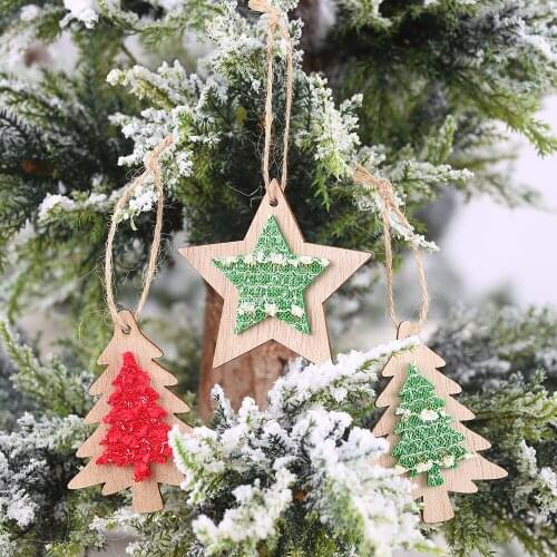 Creative New Christmas decorations wooden cloth stickers pendant five-pointed star Christmas tree ornaments Xmas Tree Decor