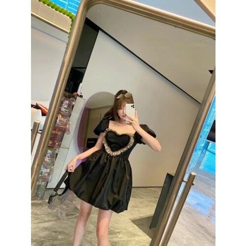 Summer Fashion 2021SS New Women Heart Pattern Black Loose Dress For Ladies Ddxgz2 5.21