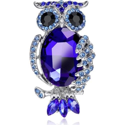 Cute Rhinestone Blue Owl Brooch Pin Women Men Fashion Cute Bird Package Clothe Hat Scarf Corsage Jewelry Accessories Wholesale