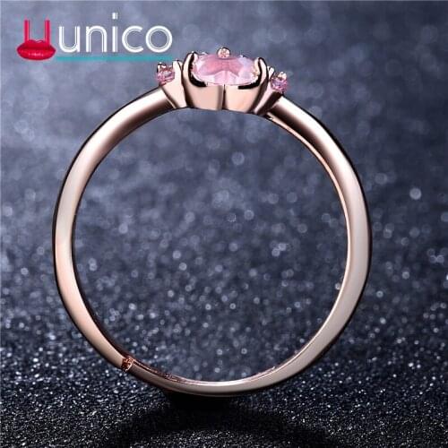 UUNICO Trendy Engagement Ring Pink Heart Cubic Zirconia Finger Rings For Women Wedding Jewelry