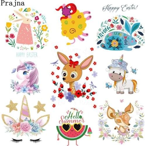 Cartoon Heat Transfer Patches DIY Rabbit/Giraffe/Unicorn Applique Iron-On Transfer Patches For Clothing Animal Thermal Stickers