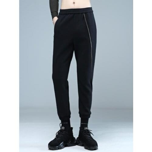 Autumn and winter mens high-quality thick wool casual pants mens zipper design sports pants tapered pants
