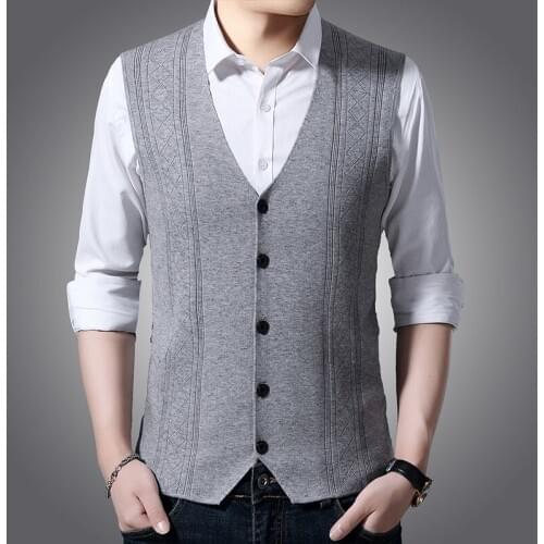 2019 new autumn winter V-neck mens vests sleeveless sweater cardigan men casual single breasted knit vest