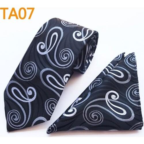 8cm Men Formal Necktie Set Black White Classic Paisley Pattern Ties with Pocket Square