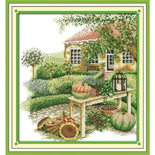 Green Homeland Landscape Cross Stitch Kit Pattern Traditional Embroidery 11CT14CT Needlework Sewing Kit Home Decoration Painting