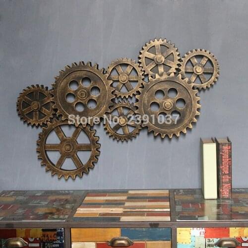 Retro industrial wind wall decorations wooden wall Home Furnishing creative creative even gear bar decoration ornaments