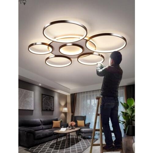 Nordic Modern Atmosphere Brown Ring Led Ceiling Lamp Simple Home Decor Kitchen Light Fixtures Living Room Dining Room Bedroom