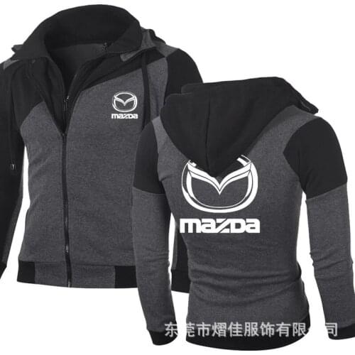 Spring Autumn New Mens Fashion for Mazda Casual Sweatshirt Sportswear Casual Jacket Coat Hip Hop Double Zipper Cotton Hoodie B