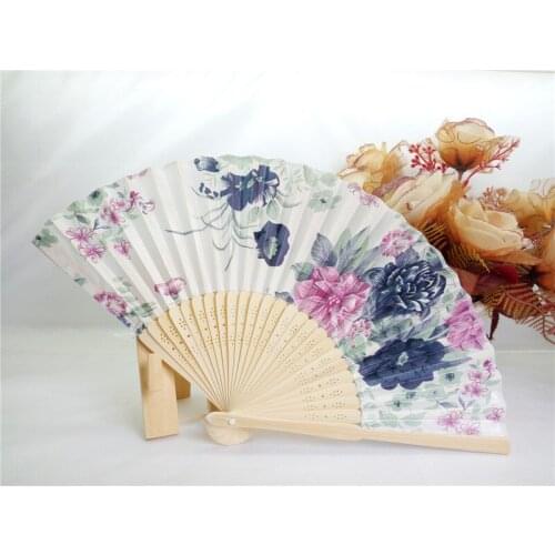New Chinese Japanese Vintage Fancy Folding Fan Hand Wooden Lace Silk Flower Dance Fans Party Supplies For Gift
